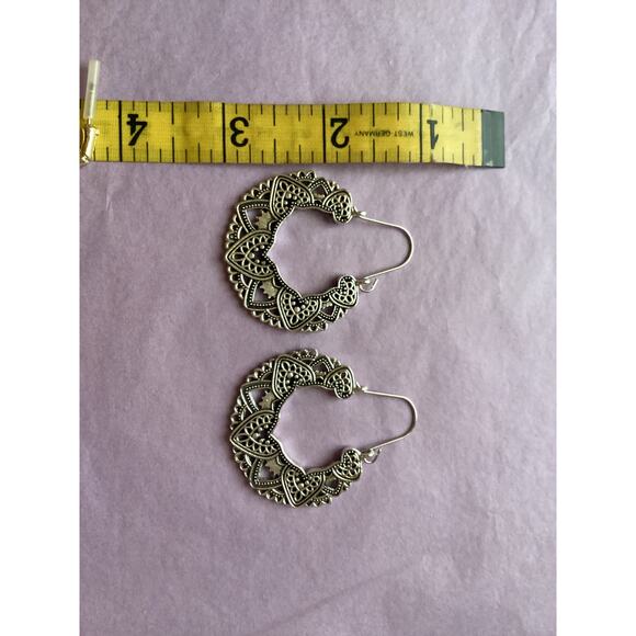 4074 NWOP Silver Boho Filigree Hoop Earrings Hearts Valentine Gifts for Women - Picture 3 of 3